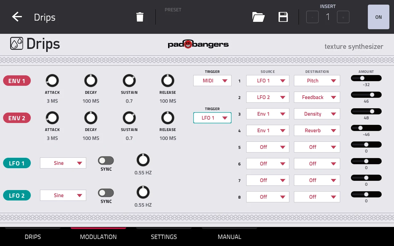 Drips modulation page
