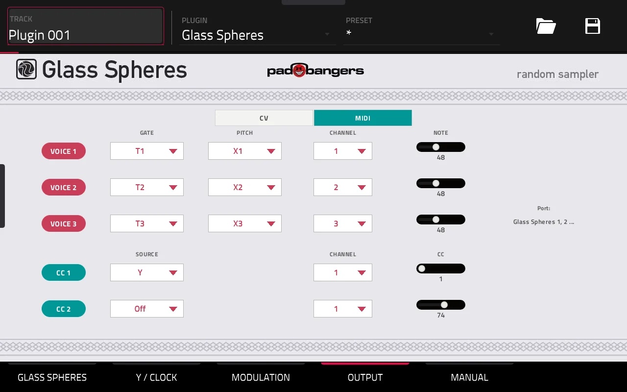 Glass Spheres MIDI output