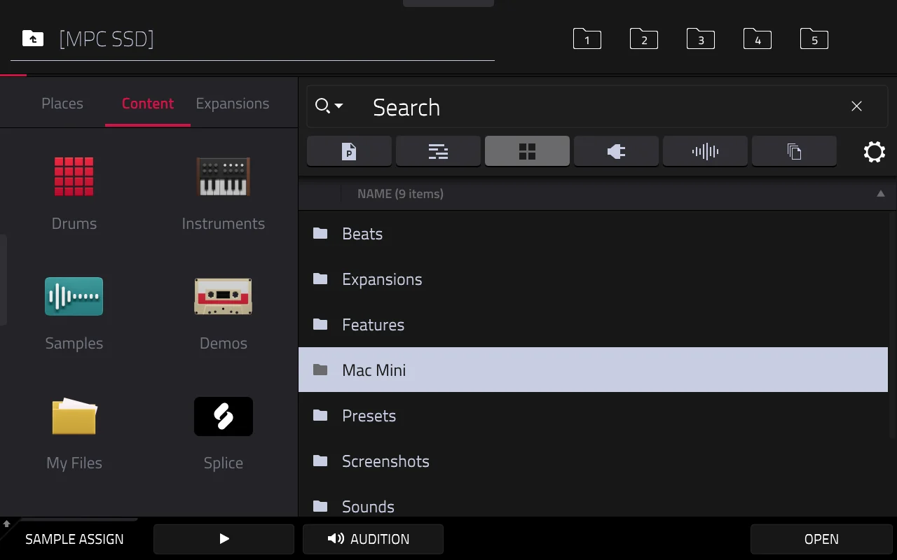 The computer's folder in the MPC's browser